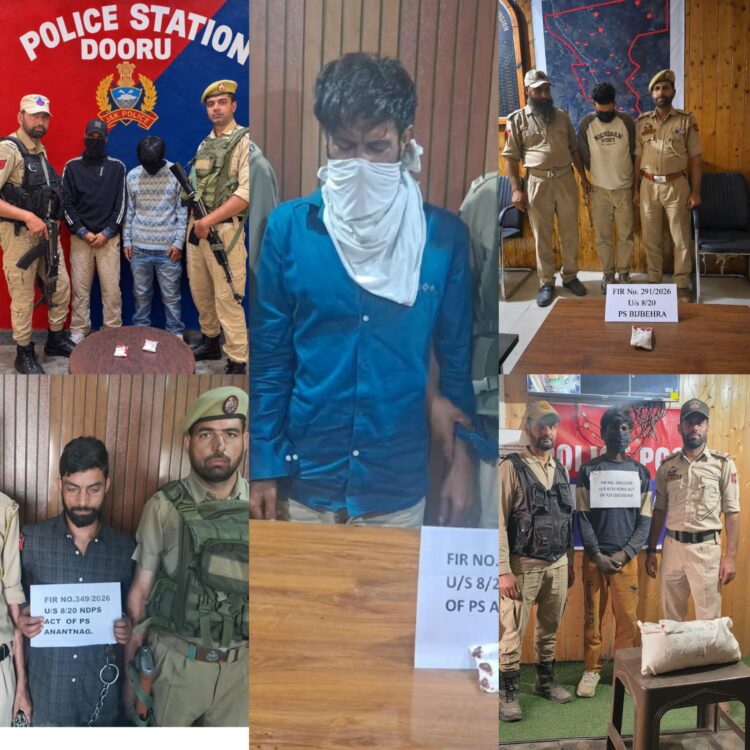 J&K Police arrests 06 drug peddlers; Contraband Substances recovered