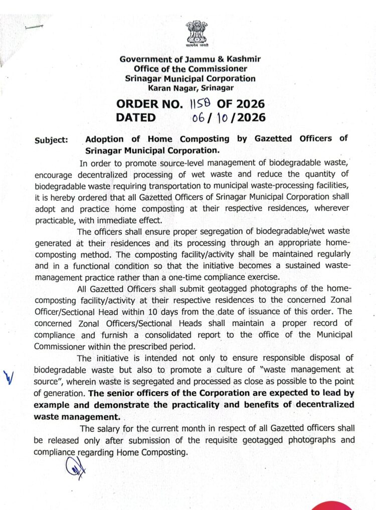 SMC orders gazetted officers to adopt home composting